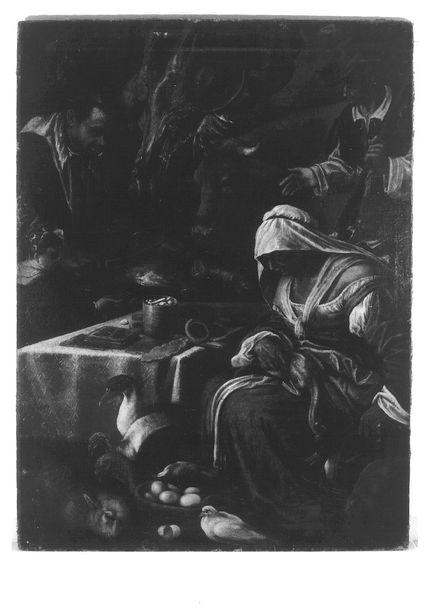 venditrice di commestibili (dipinto, opera isolata) di Da Ponte Jacopo detto Jacopo Bassano (bottega) (seconda metà sec. XVI)