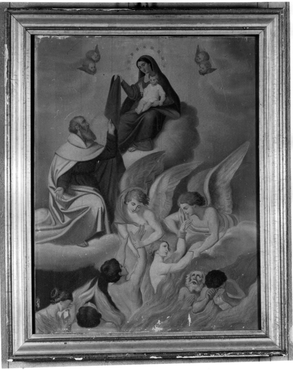 Madonna del Carmelo e San Simone Stock intercedono per le anime del purgatorio (dipinto, opera isolata) - ambito ligure (sec. XIX)