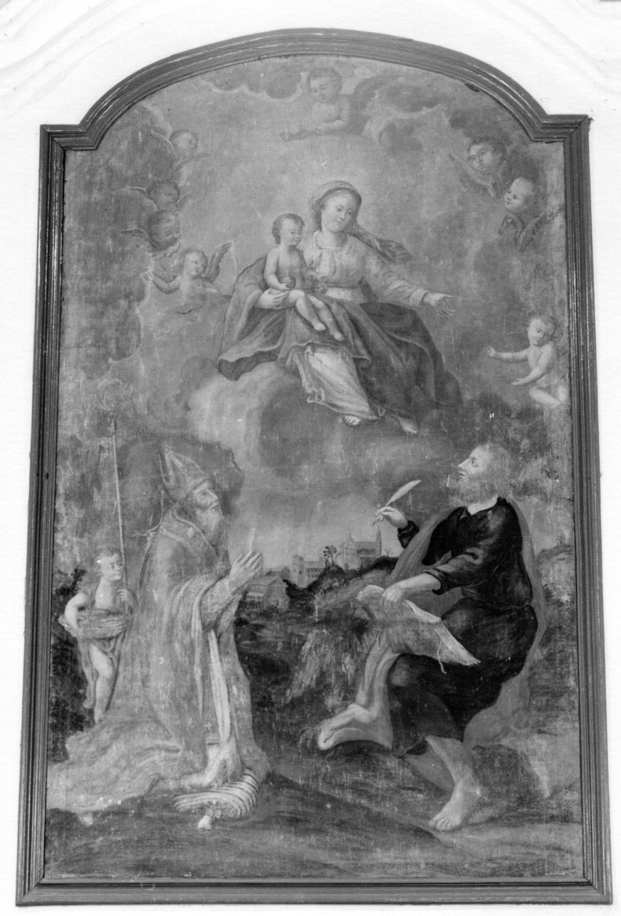 Madonna con Bambino, San Guido e San Giovanni Evangelista (dipinto, opera isolata) - ambito astigiano (sec. XVIII)