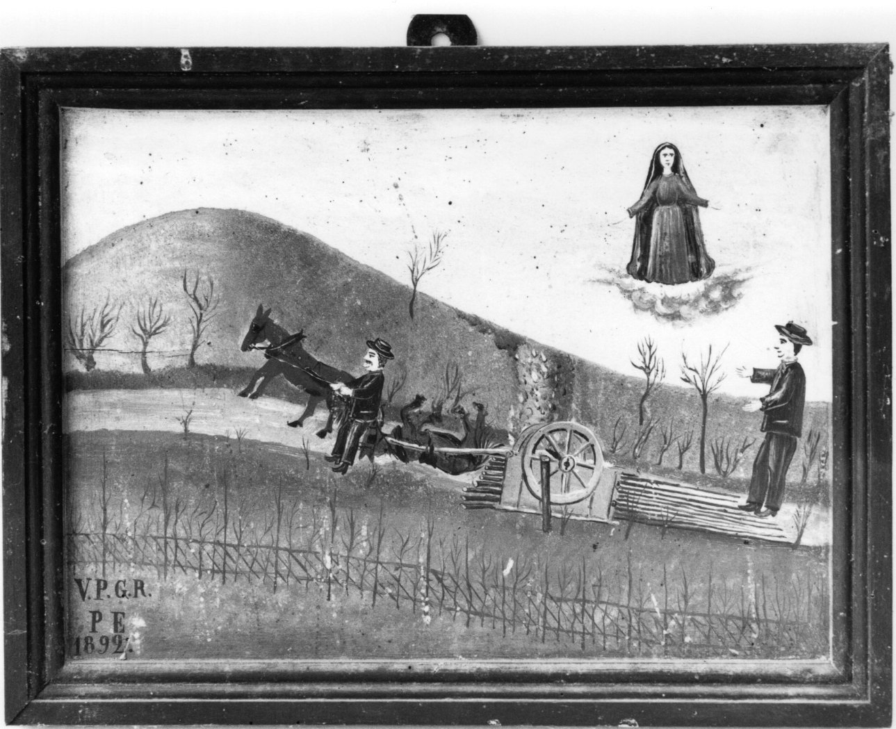 Madonna della Misericordia intercede per incidente con un carro (ex voto, opera isolata) - ambito astigiano (fine sec. XIX)