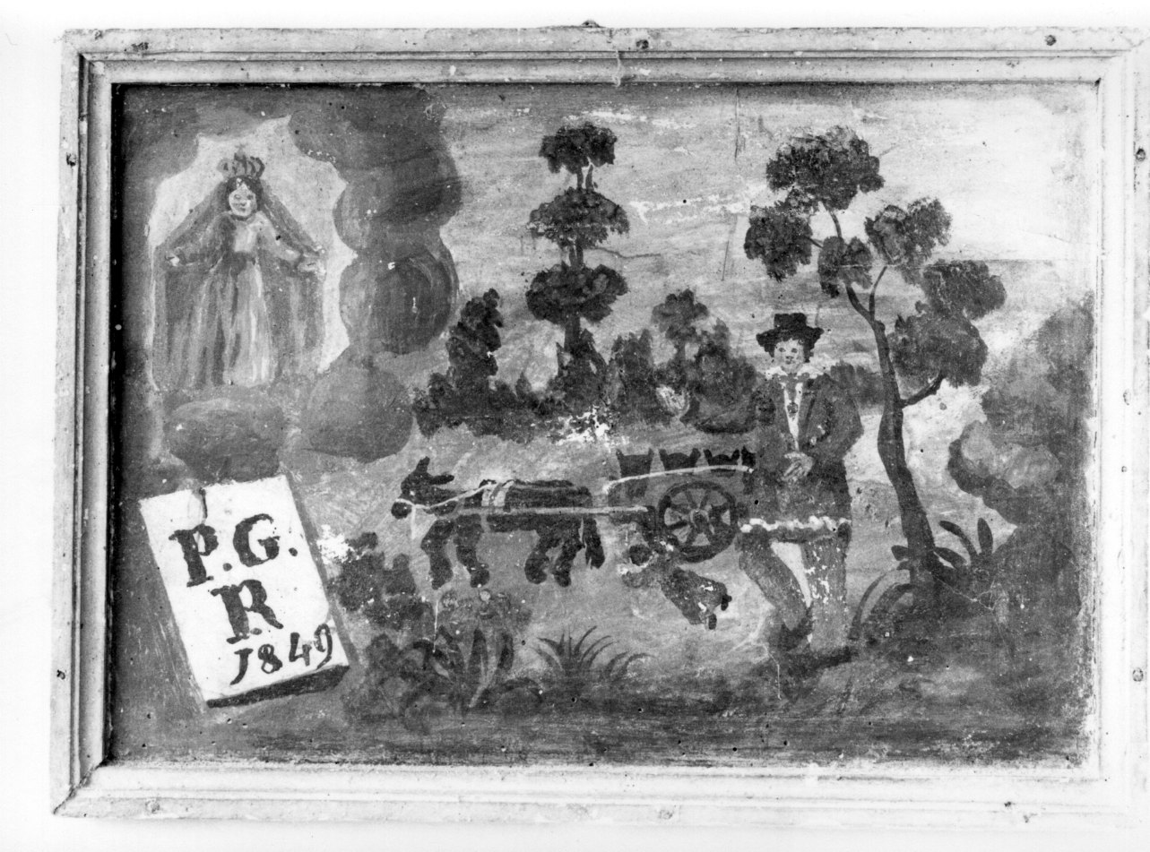 Madonna della Misericordia intercede per incidente con un carro (ex voto, opera isolata) - ambito astigiano (metà sec. XIX)