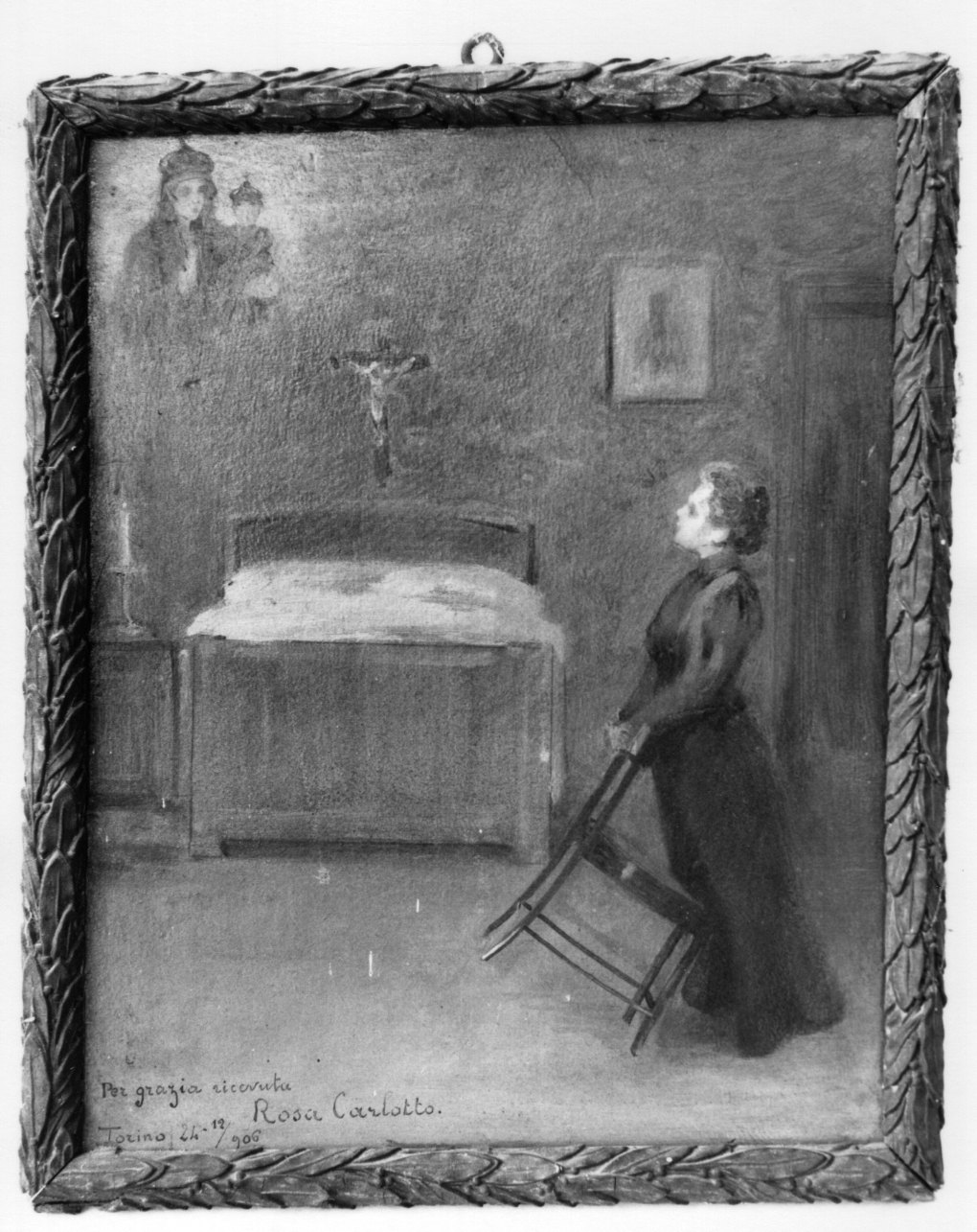 Madonna della Consolata intercede per devota (ex voto, opera isolata) - ambito astigiano (primo quarto sec. XX)