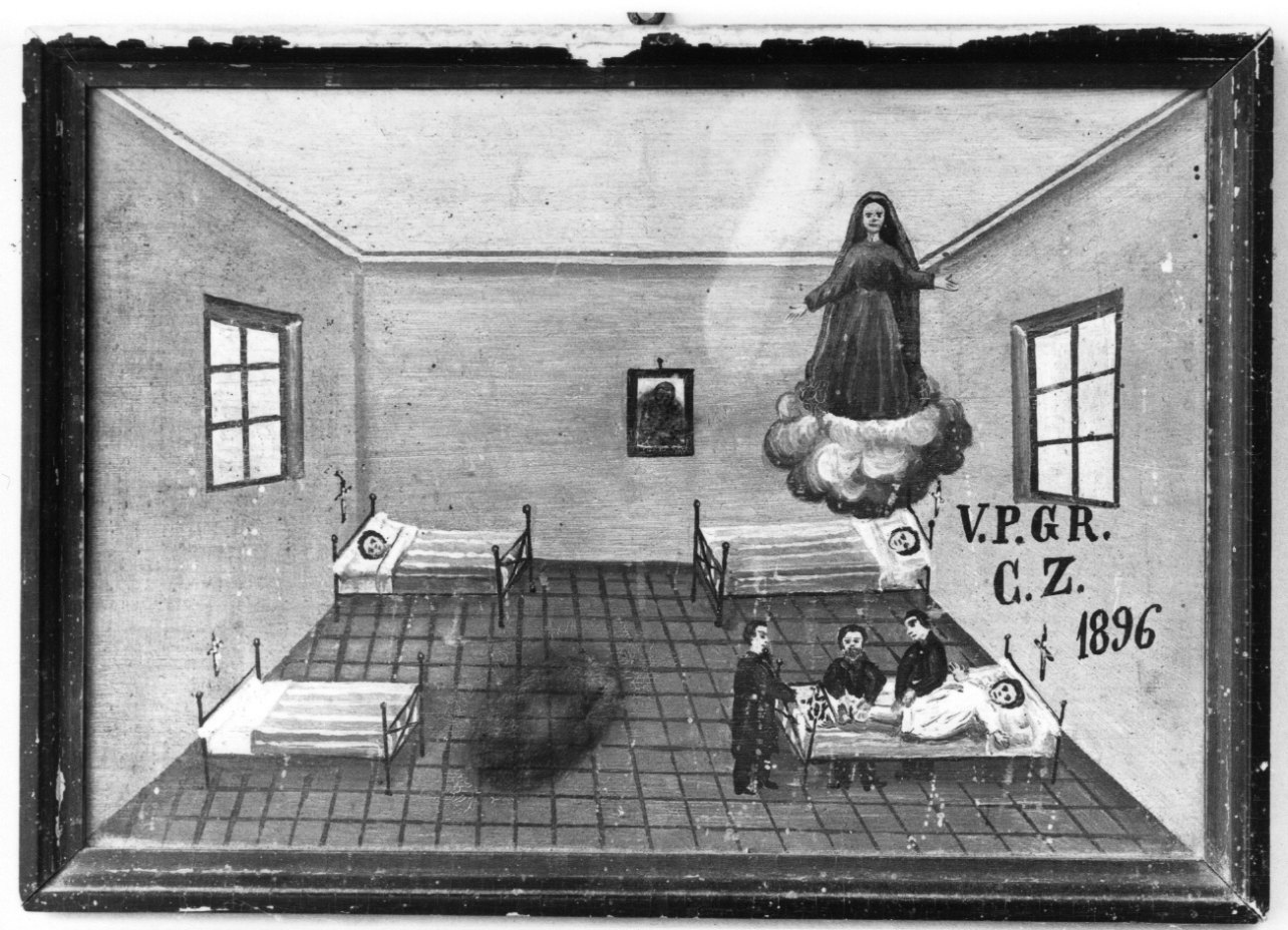Madonna della Misericordia intercede per guarigione (ex voto, opera isolata) - ambito astigiano (ultimo quarto sec. XIX)