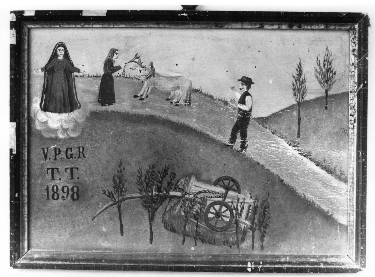 Madonna della Misericordia intercede per incidente con un carro (ex voto, opera isolata) - ambito astigiano (ultimo quarto sec. XIX)