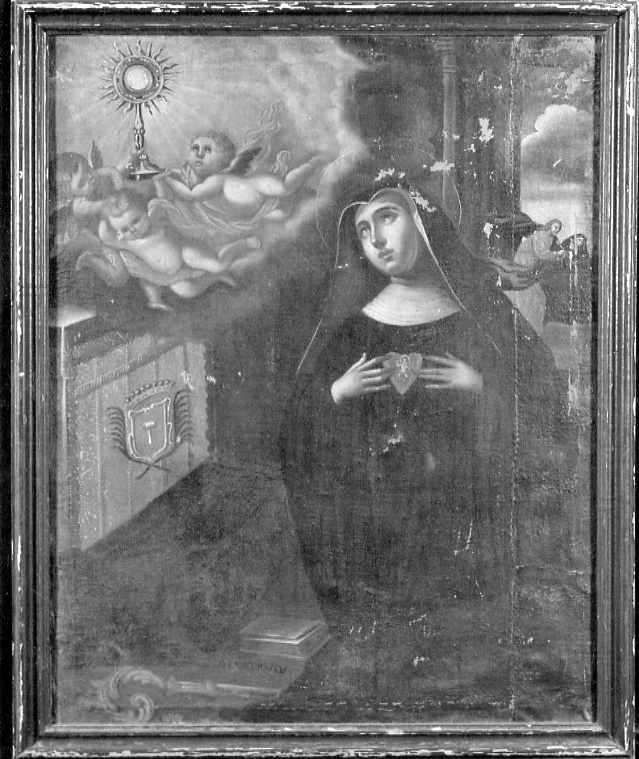 Santa Gertrude la Grande in adorazione del Santissimo (dipinto, opera isolata) - ambito astigiano (seconda metà sec. XVII)