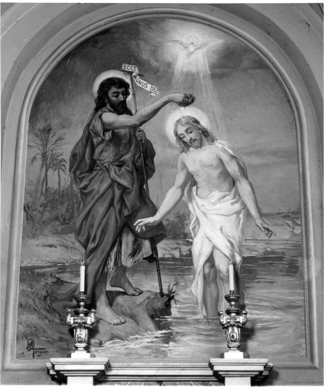 battesimo di Cristo (dipinto, opera isolata) di Morgari Luigi (primo quarto sec. XX)
