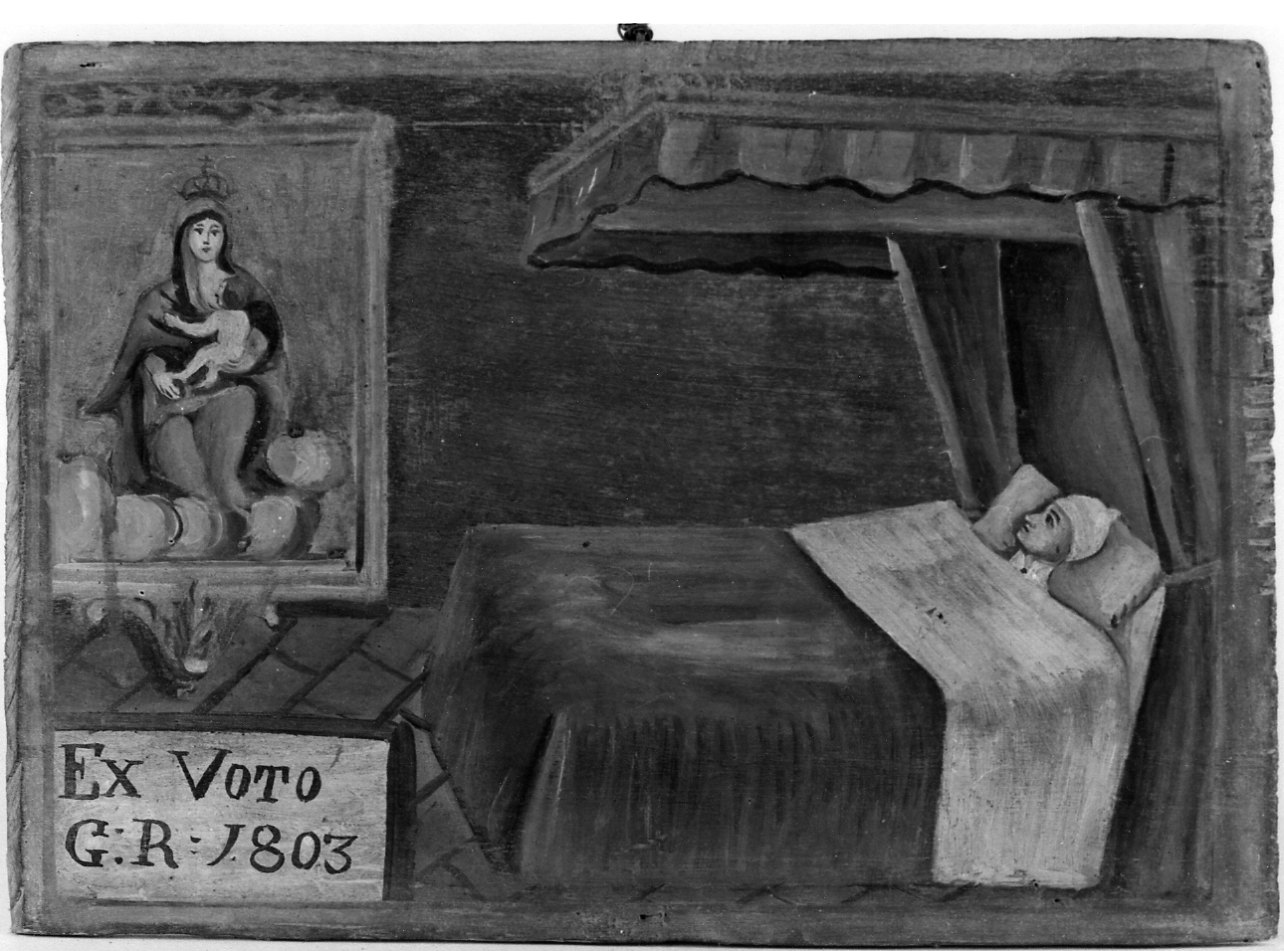 Madonna con Bambino intercede per guarigione (ex voto, opera isolata) - ambito piemontese (sec. XIX)