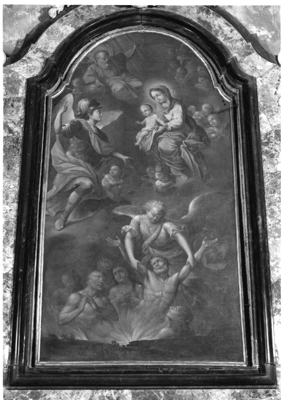 Madonna del Suffragio con Dio Padre e San Michele Arcangelo (dipinto, opera isolata) di Chiantore Giuseppe (secc. XVIII/ XIX)