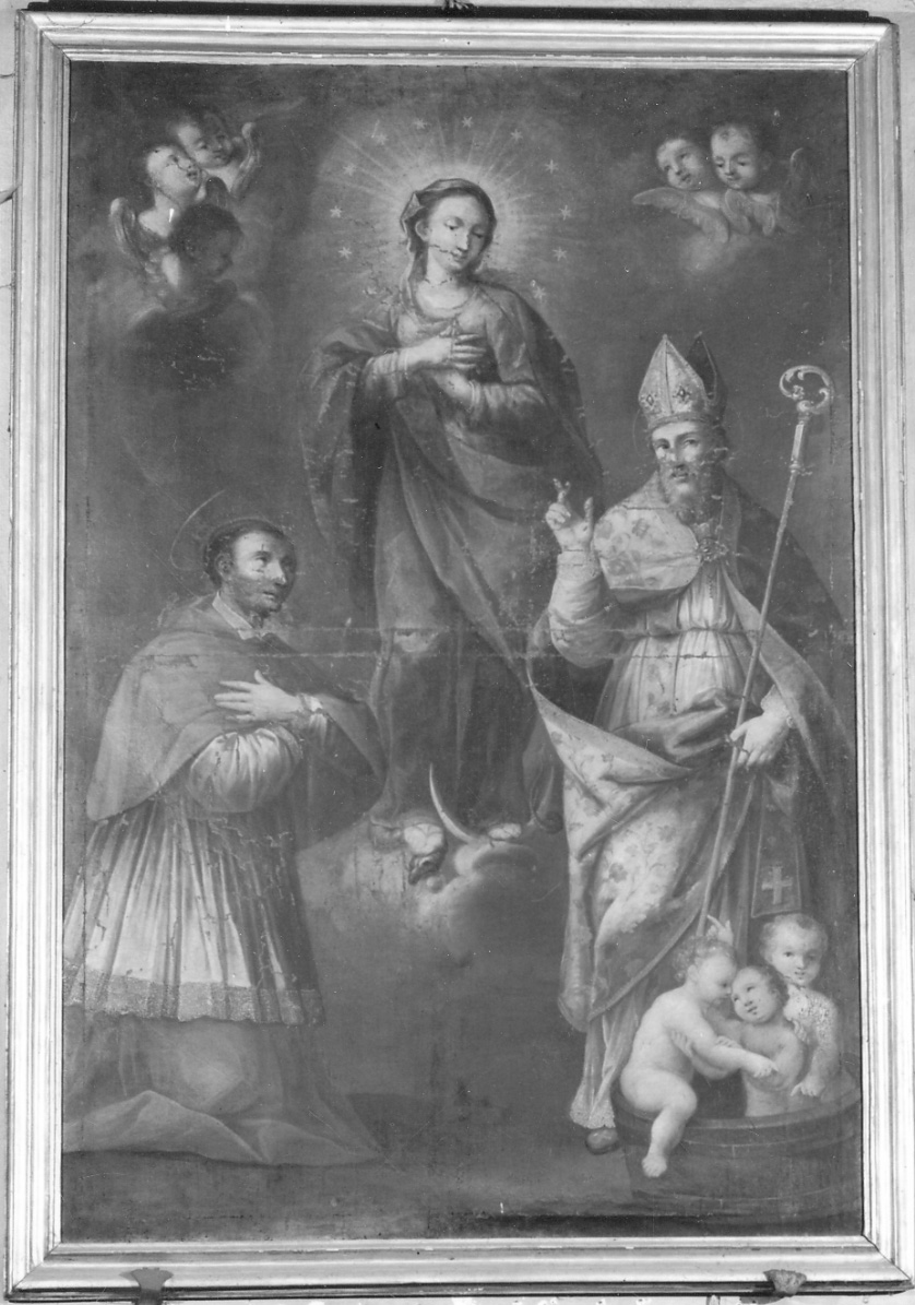 Madonna Immacolata con San Carlo Borromeo e San Nicola di Bari (dipinto, opera isolata) - ambito piemontese (seconda metà sec. XVII)