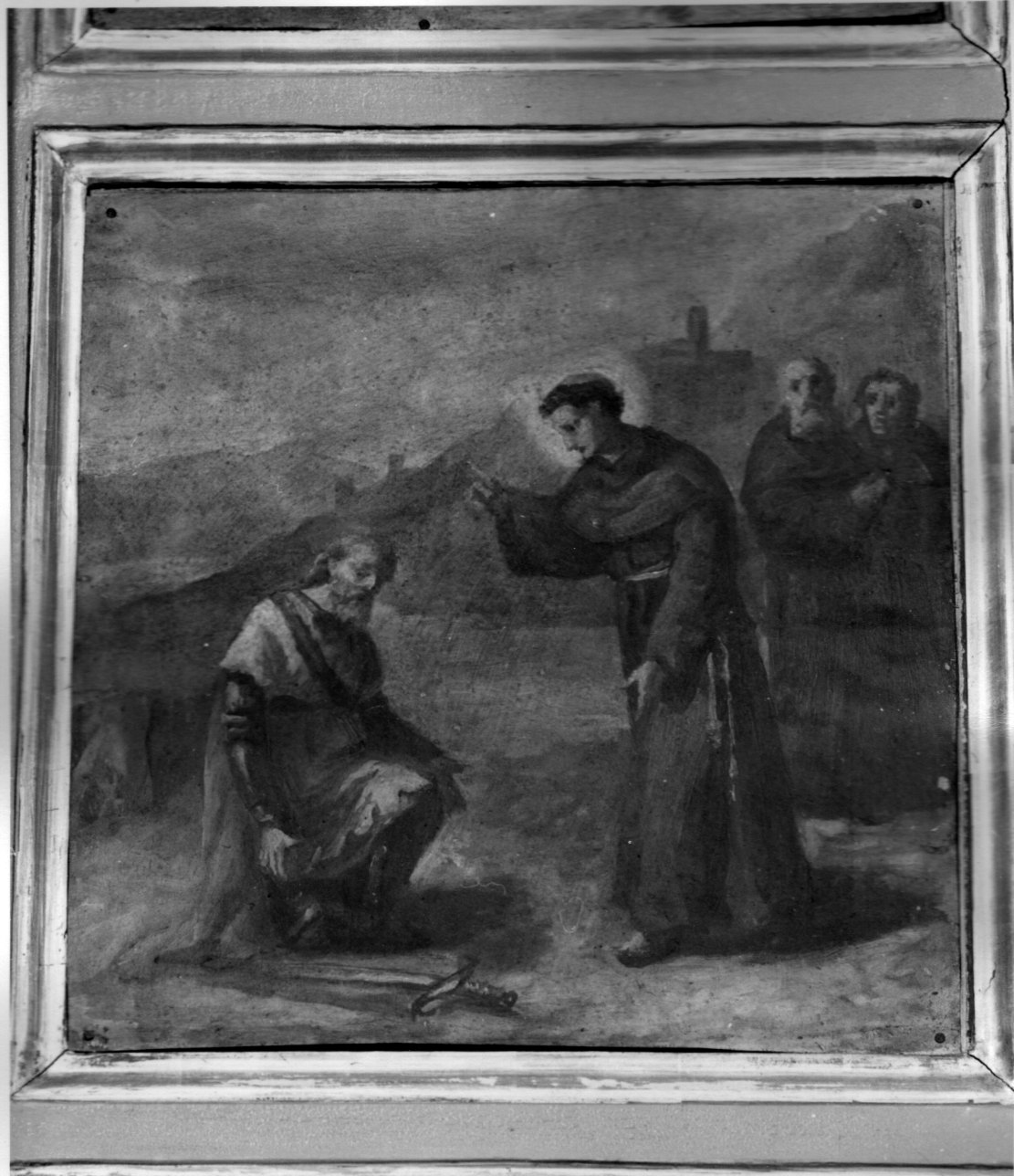 Sant'Antonio da Padova impedisce un omicidio (dipinto) - ambito piemontese (sec. XIX)