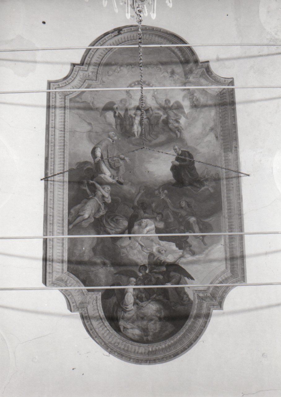 Madonna con Bambino in gloria, San Filippo Neri e Beato Sebastiano Valfrè (dipinto, opera isolata) di Vacca Luigi (metà sec. XIX)
