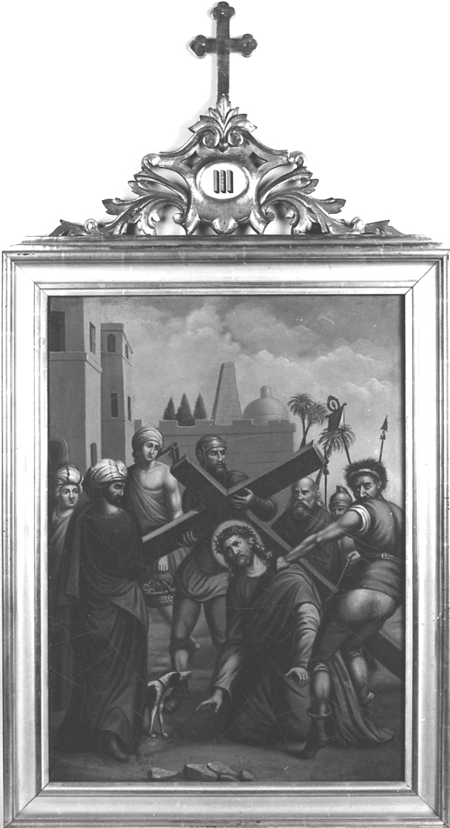 stazione III: Gesù cade sotto la croce la prima volta (dipinto, elemento d'insieme) di Piccina Giovanni (seconda metà sec. XIX)