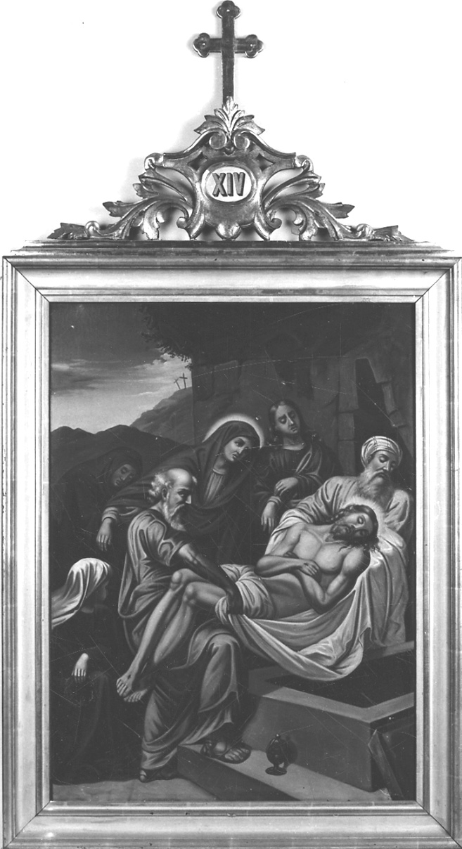 stazione XIV: Gesù deposto nel sepolcro (dipinto, elemento d'insieme) di Piccina Giovanni (seconda metà sec. XIX)