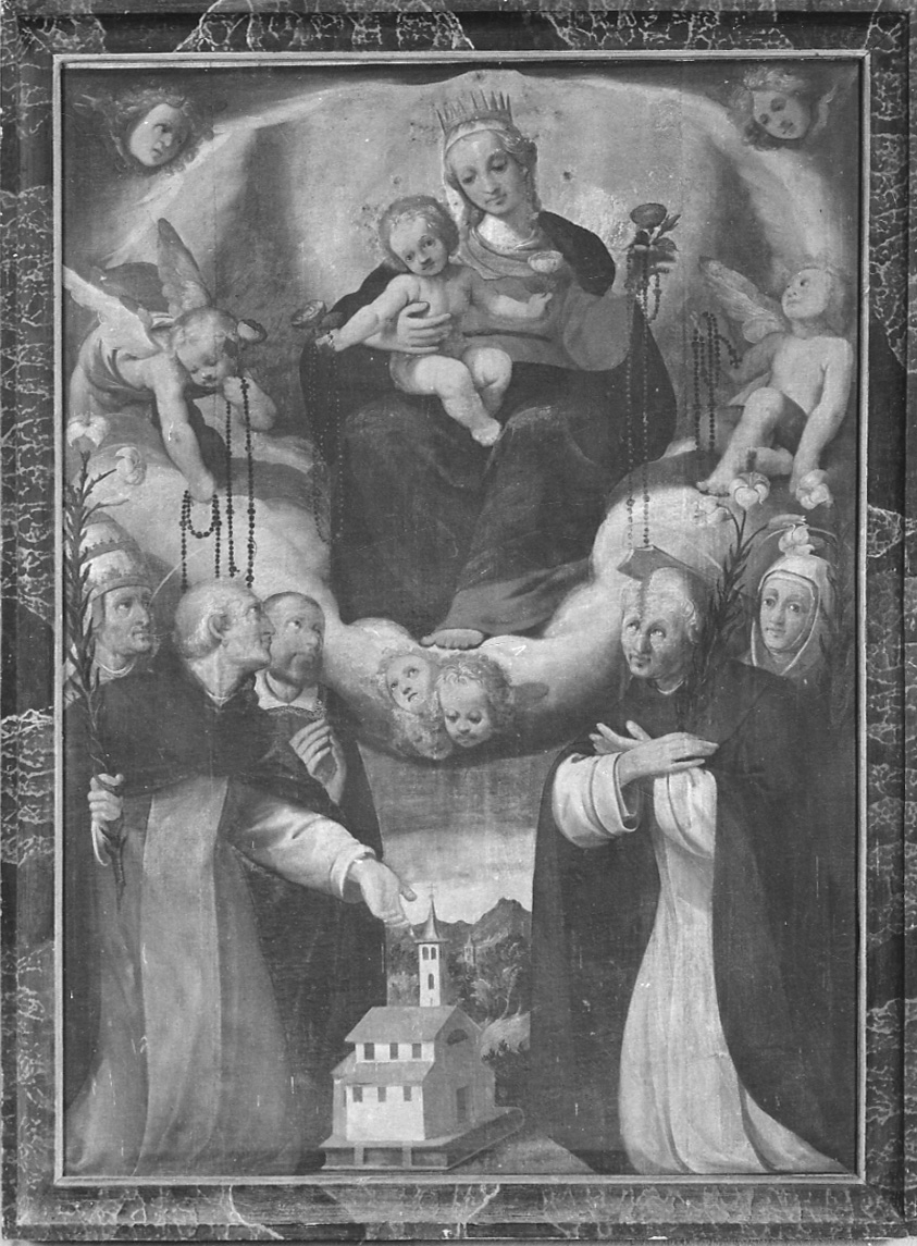 Madonna del Rosario con San Domenico, Santa Caterina da Siena e Santi domenicani (dipinto, opera isolata) - ambito della Valsesia (inizio sec. XVII)