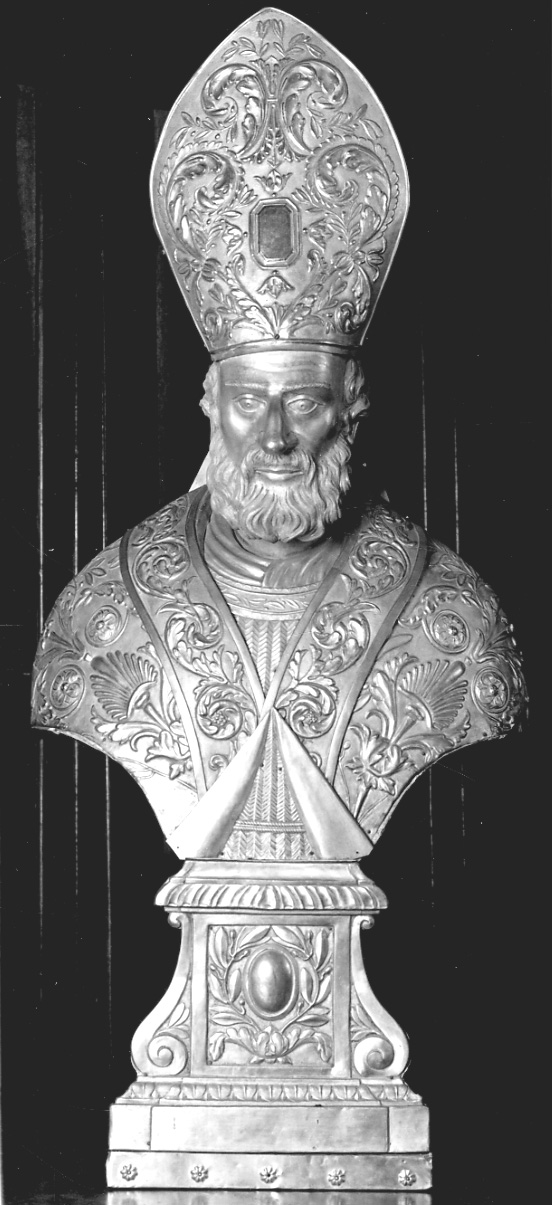 Santo vescovo (reliquiario - a busto, opera isolata) - produzione lombardo-piemontese (metà sec. XIX)