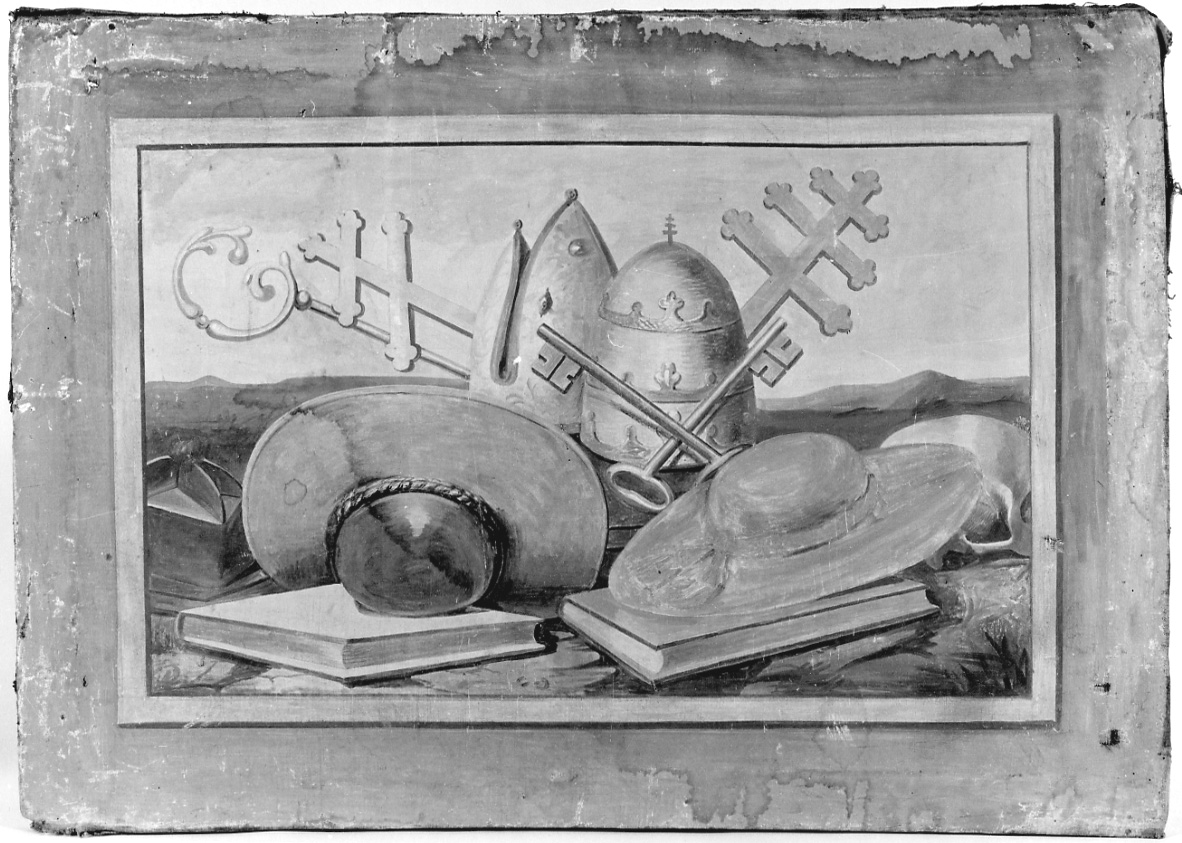 simboli della Chiesa con teschio (dipinto, opera isolata) - ambito della Valsesia (sec. XIX)