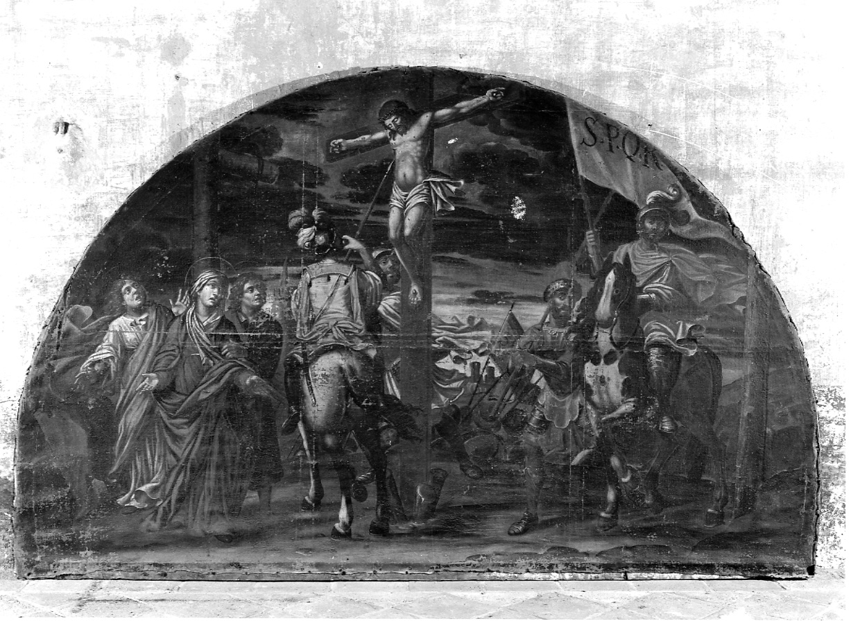 crocifissione di Cristo con la Madonna, San Giovanni Evangelista, Stephaton e Longino (dipinto, opera isolata) - ambito piemontese (prima metà sec. XVII)