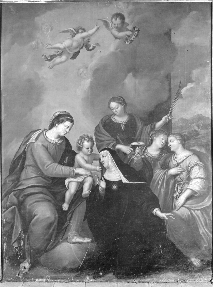Madonna con Bambino e Santa Caterina da Siena, Sant'Agata, Santa Lucia e Santa Caterina da Alessandria (dipinto, opera isolata) - ambito piemontese (sec. XVII)
