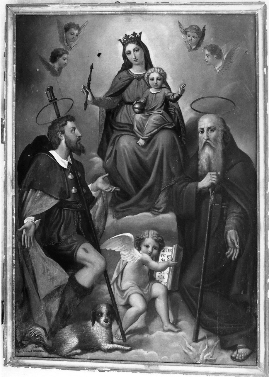 Madonna con Bambino e angeli tra Sant'Antonio Abate e San Rocco (dipinto, opera isolata) di Arduino Eugenio (sec. XIX)