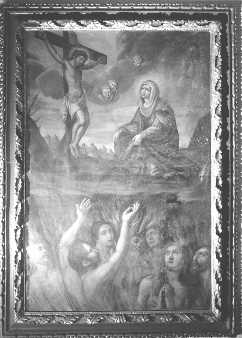 Cristo crocifisso con la Madonna e anime del purgatorio (dipinto, opera isolata) - ambito cusiano (fine sec. XVII)