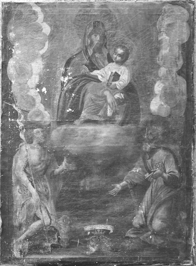 apparizione della Madonna con Bambino a San Giovanni Battista e a San Pietro (dipinto, opera isolata) - ambito cusiano (metà sec. XVIII)
