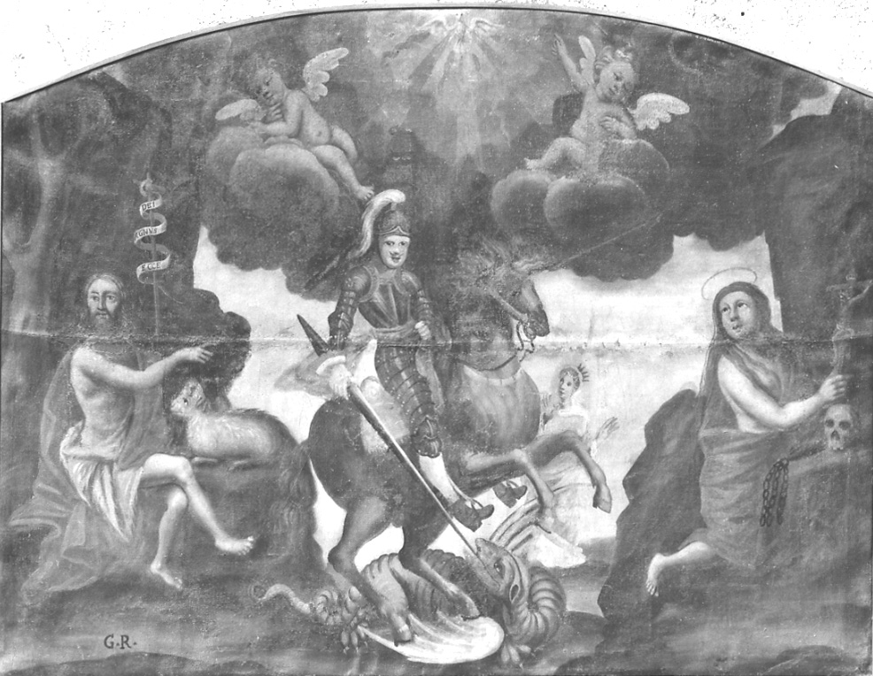 San Giovanni Battista con San Giorgio e Santa Maria Maddalena (dipinto, opera isolata) - ambito cusiano (fine/inizio secc. XVIII/ XIX)