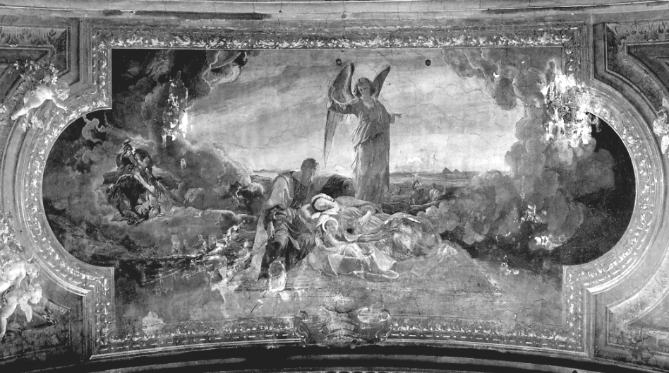 Apparizione dell'angelo a San Giuseppe, apparizione dell'angelo a San Giuseppe (dipinto, opera isolata) di Morgari Rodolfo (ultimo quarto sec. XIX)