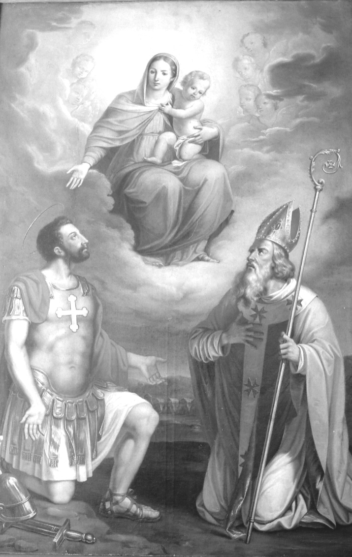 Madonna con Bambino in gloria, San Maurizio e San Lazzaro (dipinto, opera isolata) - ambito piemontese (terzo quarto sec. XIX)
