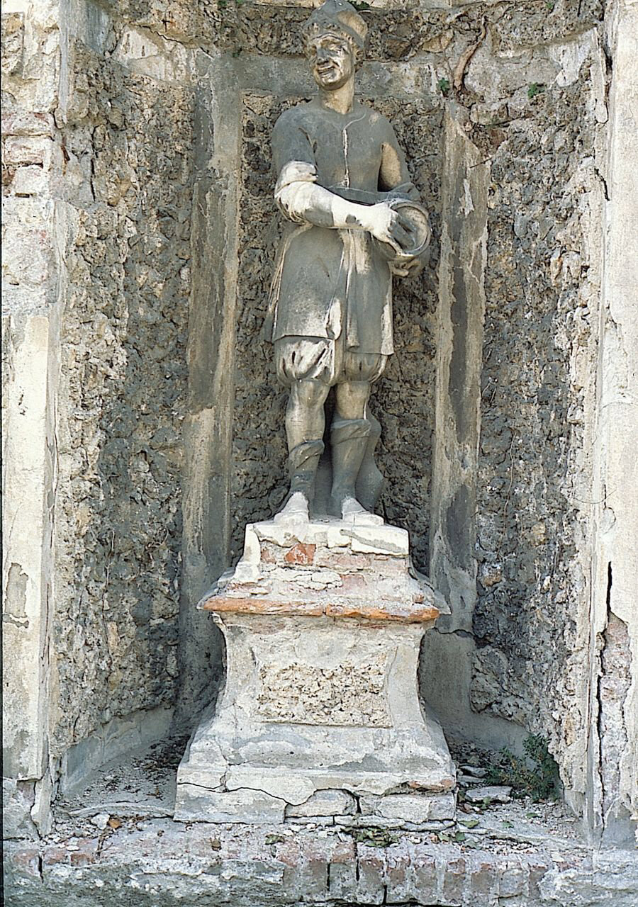 figura maschile con botte (statua, elemento d'insieme) - ambito piemontese (seconda metà sec. XVII)