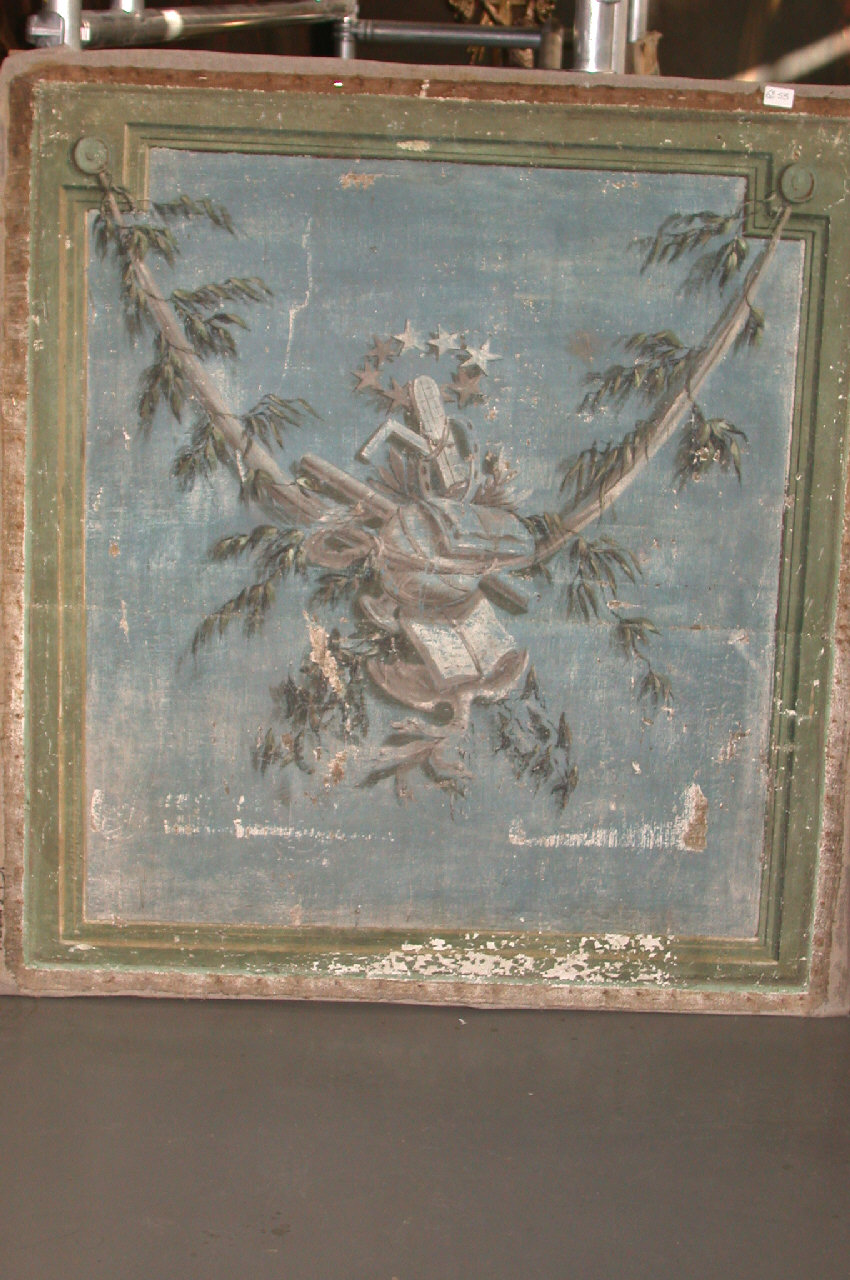 strumenti astronomici e festone vegetale (sovrapporta, elemento d'insieme) - ambito piemontese (ultimo quarto sec. XVIII)