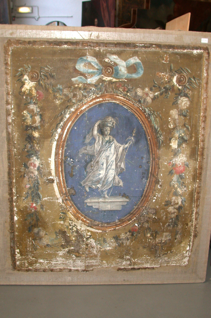 figura allegorica femminile (sovrapporta, elemento d'insieme) - ambito piemontese (ultimo quarto sec. XVIII)