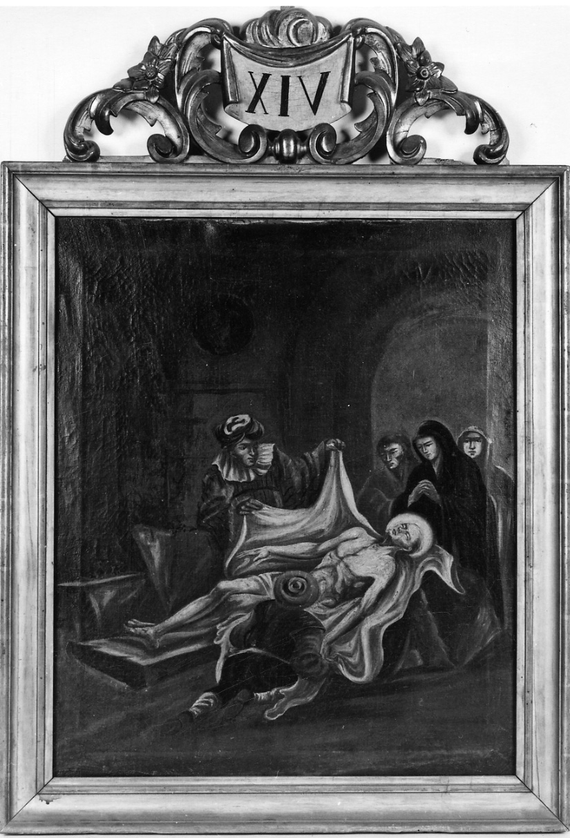 stazione XIV: Gesù deposto nel sepolcro (dipinto, elemento d'insieme) - ambito piemontese (seconda metà sec. XIX)