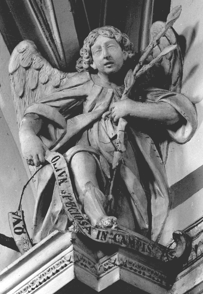 angelo con cartiglio (scultura, serie) - ambito piemontese (seconda metà sec. XVII)