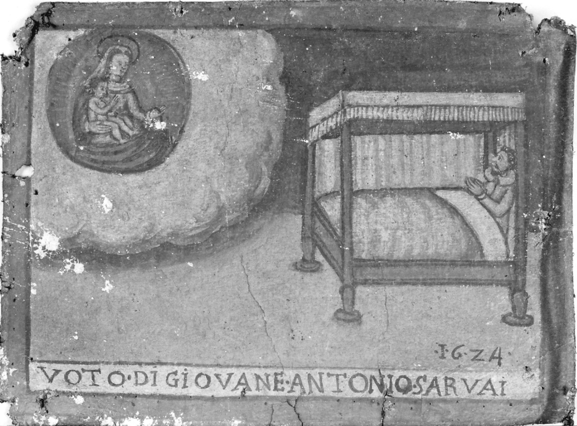 Madonna del Carmelo intercede per guarigione (ex voto, opera isolata) - ambito piemontese (primo quarto sec. XVII)