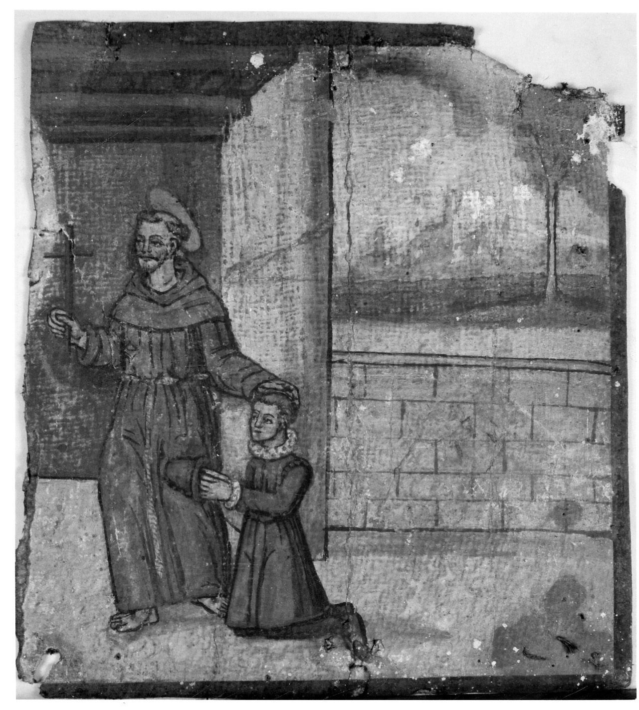 San Francesco d'Assisi e devoto orante (ex voto, frammento) - ambito piemontese (sec. XVII)