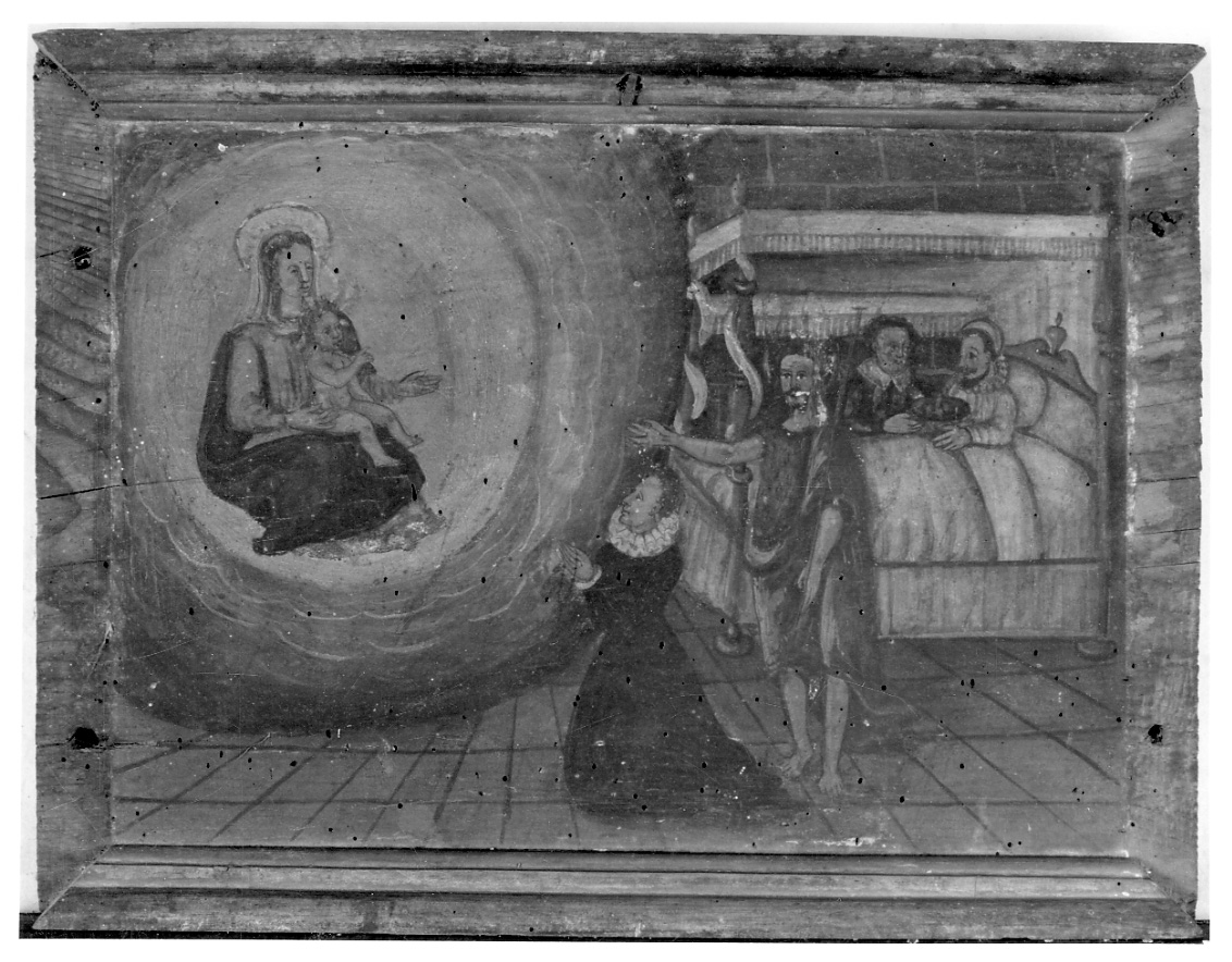 Madonna con Bambino e San Giovanni Battista intercedono per guarigione (ex voto, opera isolata) - ambito piemontese (sec. XVII)