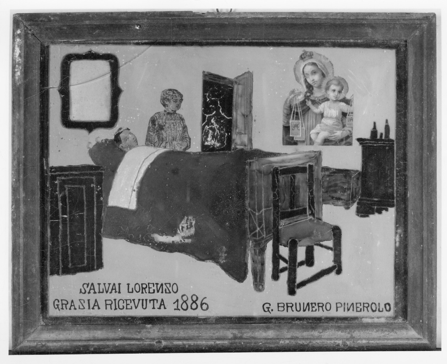 Madonna del Carmelo intercede per guarigione (ex voto, opera isolata) di Brunero G (sec. XIX)