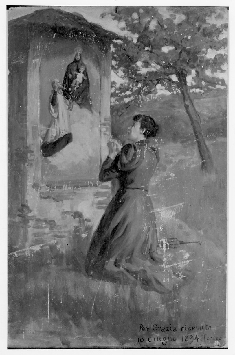 Madonna e San Francesco Saverio intercedono per devota (ex voto, opera isolata) - ambito piemontese (fine sec. XIX)
