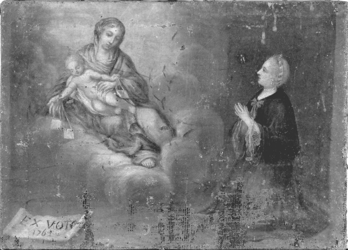 Madonna del Carmelo intercede per devota (ex voto, opera isolata) - ambito piemontese (terzo quarto sec. XVIII)