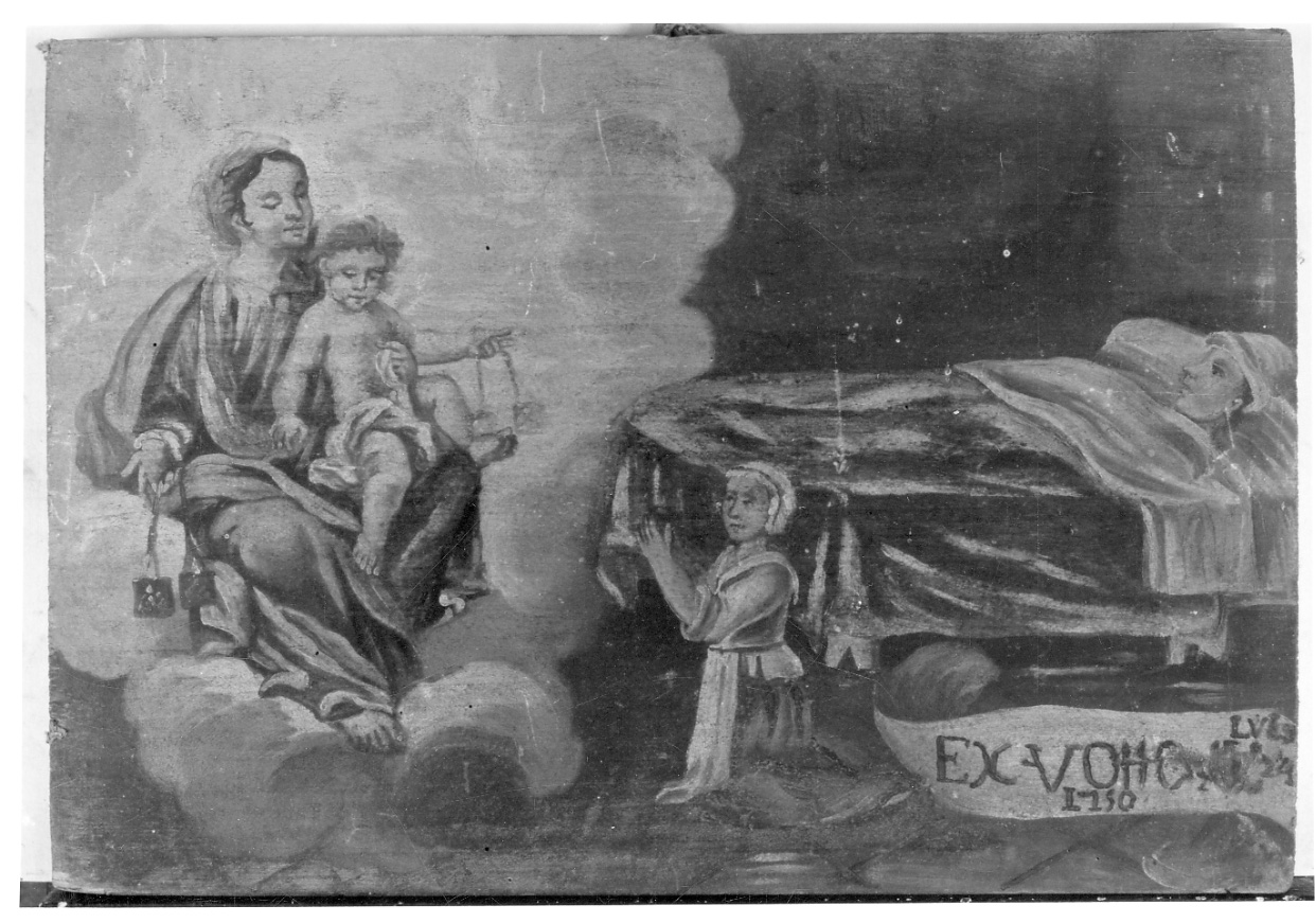 Madonna del Carmelo intercede per guarigione (ex voto, opera isolata) - ambito piemontese (metà sec. XVIII)