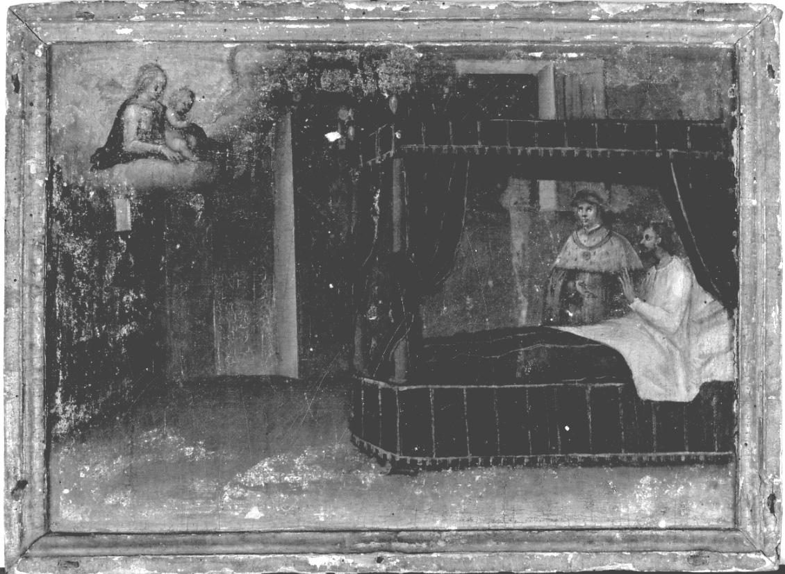 Madonna con Bambino e Beato Amedeo di Savoia intercedono per guarigione (ex voto, opera isolata) - ambito piemontese (sec. XVIII)