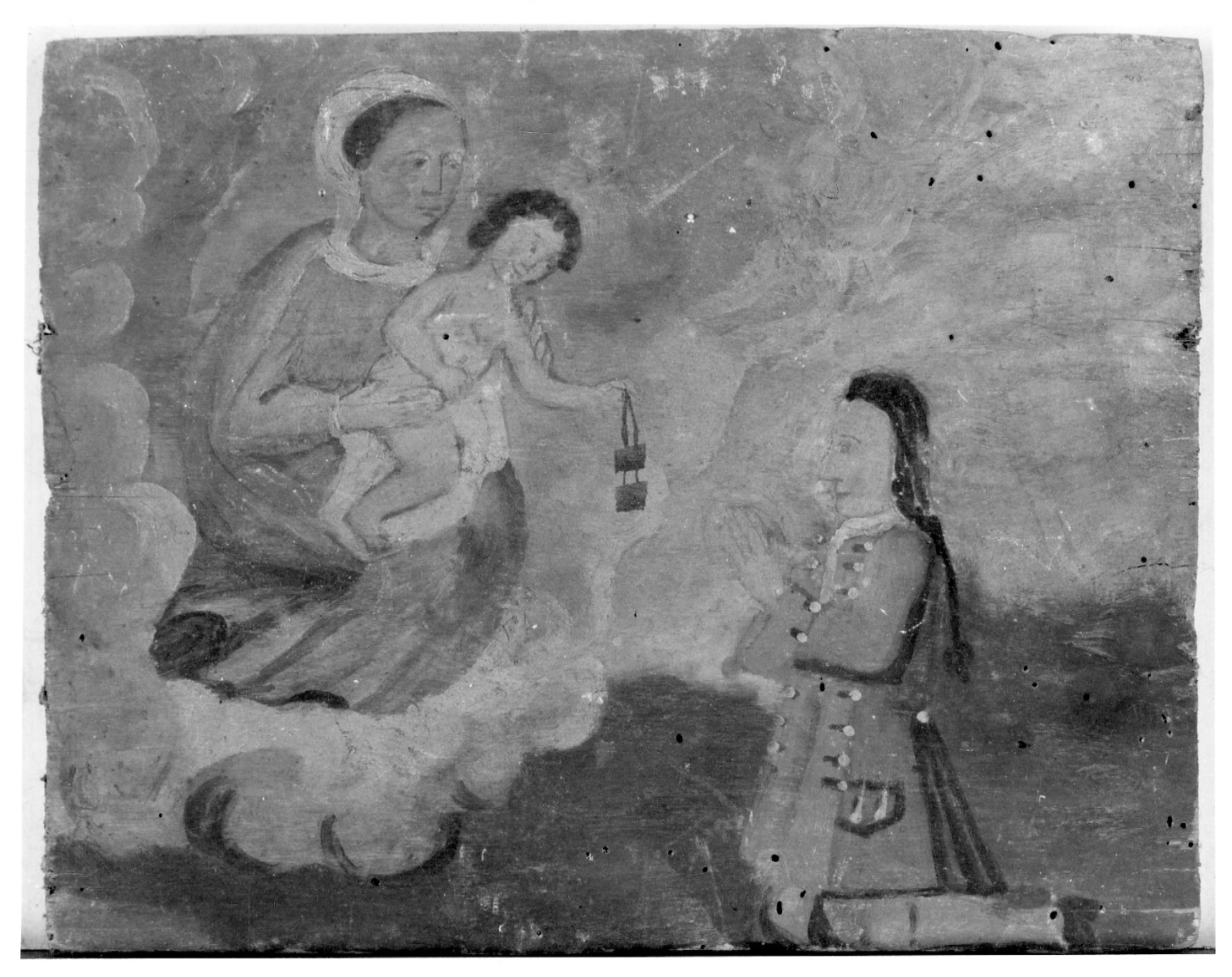 Madonna del Carmelo intercede per devoto (ex voto, opera isolata) - ambito piemontese (sec. XVIII)