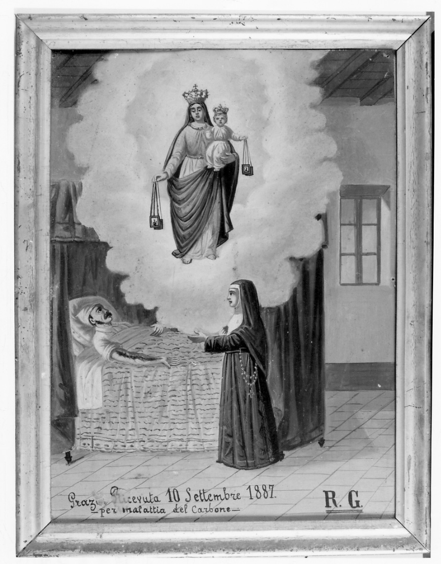 Madonna del Carmelo intercede per guarigione (ex voto, opera isolata) - ambito piemontese (ultimo quarto sec. XIX)