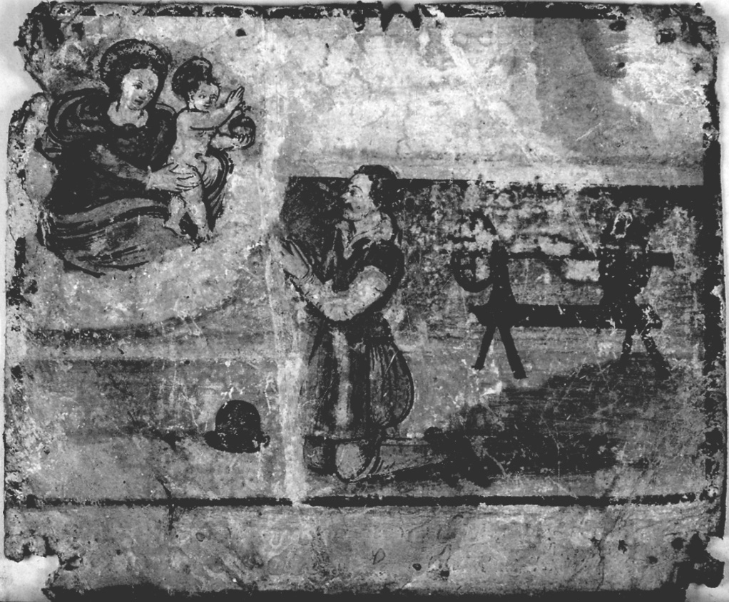 Madonna con Bambino intercede per devoto orante (ex voto, opera isolata) - ambito piemontese (prima metà sec. XVII)