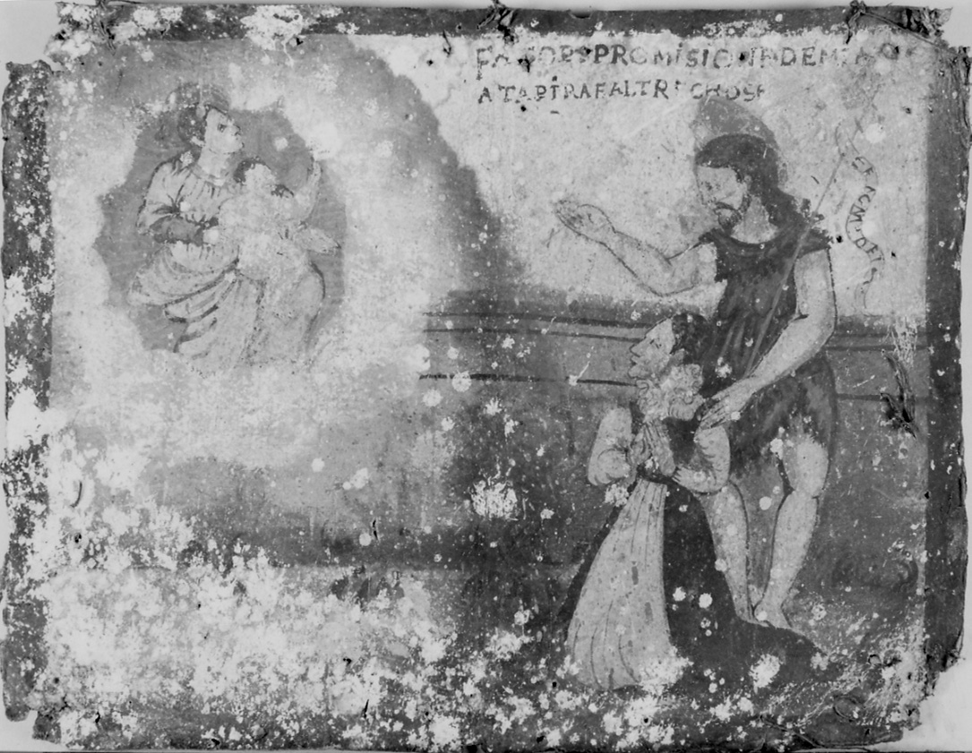 Madonna con Bambino e San Giovanni Battista intercedono per devota (ex voto, opera isolata) - ambito piemontese (prima metà sec. XVII)