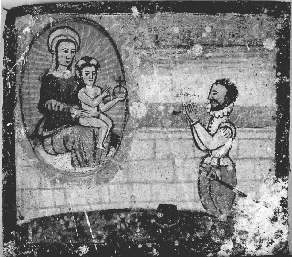 Madonna con Bambino intercede per devoto orante (ex voto, opera isolata) - ambito piemontese (seconda metà sec. XVI)