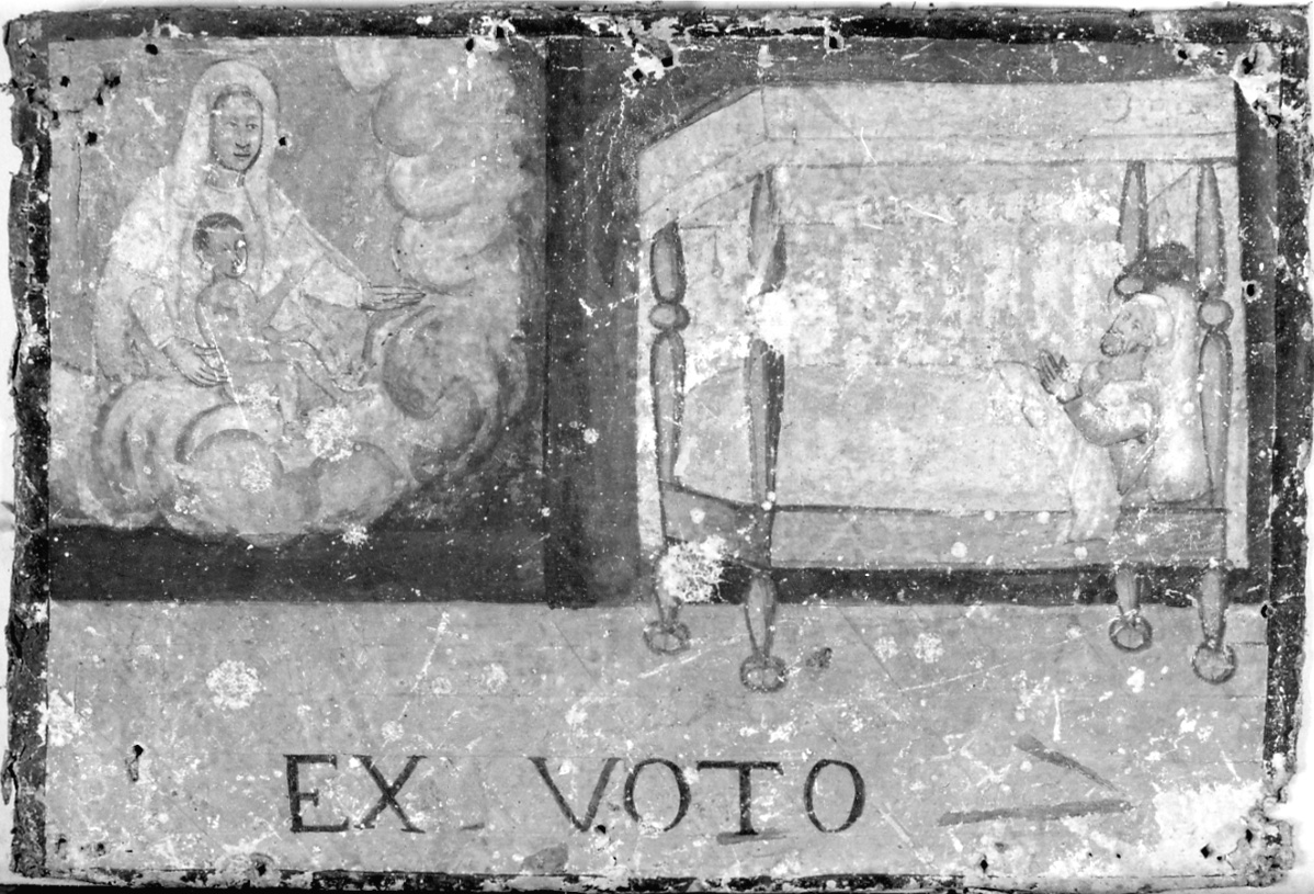 Madonna con Bambino intercede per guarigione (ex voto, opera isolata) - ambito piemontese (sec. XVII)