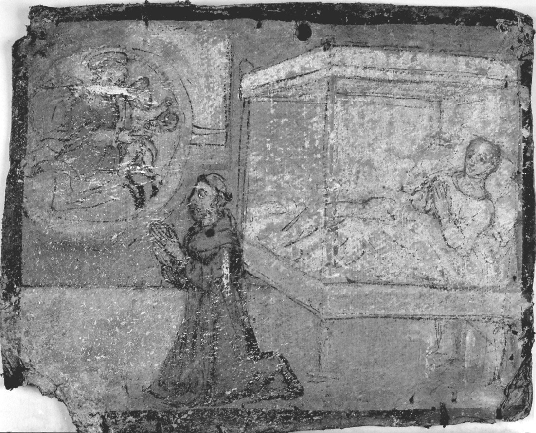 Madonna con Bambino e San Francesco d'Assisi intercedono per guarigione (ex voto, opera isolata) - ambito piemontese (sec. XVII)