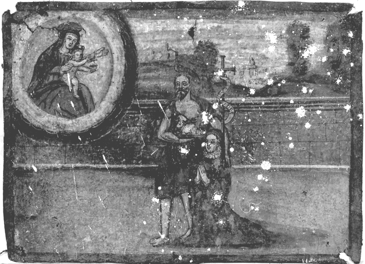 Madonna con Bambino e San Giovanni Battista intercedono per devota (ex voto, opera isolata) - ambito piemontese (sec. XVI)