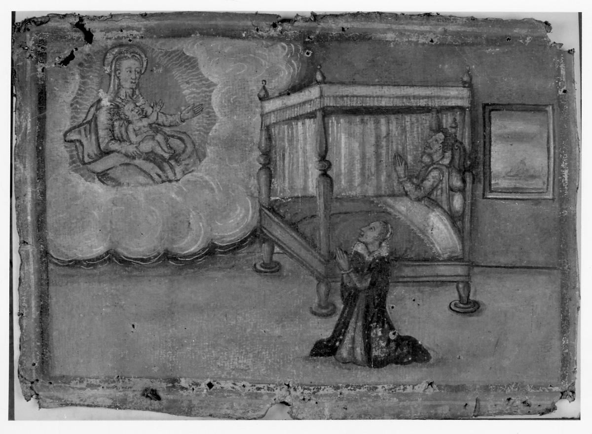 Madonna con Bambino intercede per guarigione (ex voto, opera isolata) - ambito piemontese (sec. XVII)